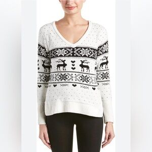 Betsey Johnson V-Neck Sweater with Reindeer Pattern